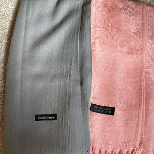 Cashmere Wrap/ Scarves Grey and Peachy Pink. Both 28” wide.